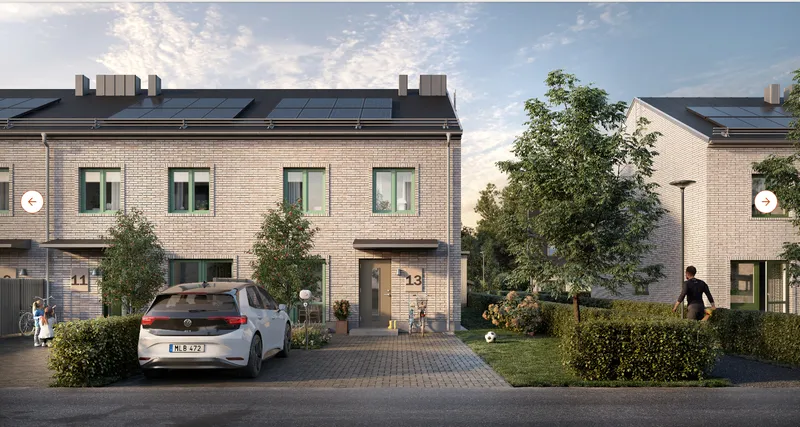 Radhus i projektet Gyllins Park där Kvarnerup utfört el- och teleinstallationer samt solcellsanläggningar