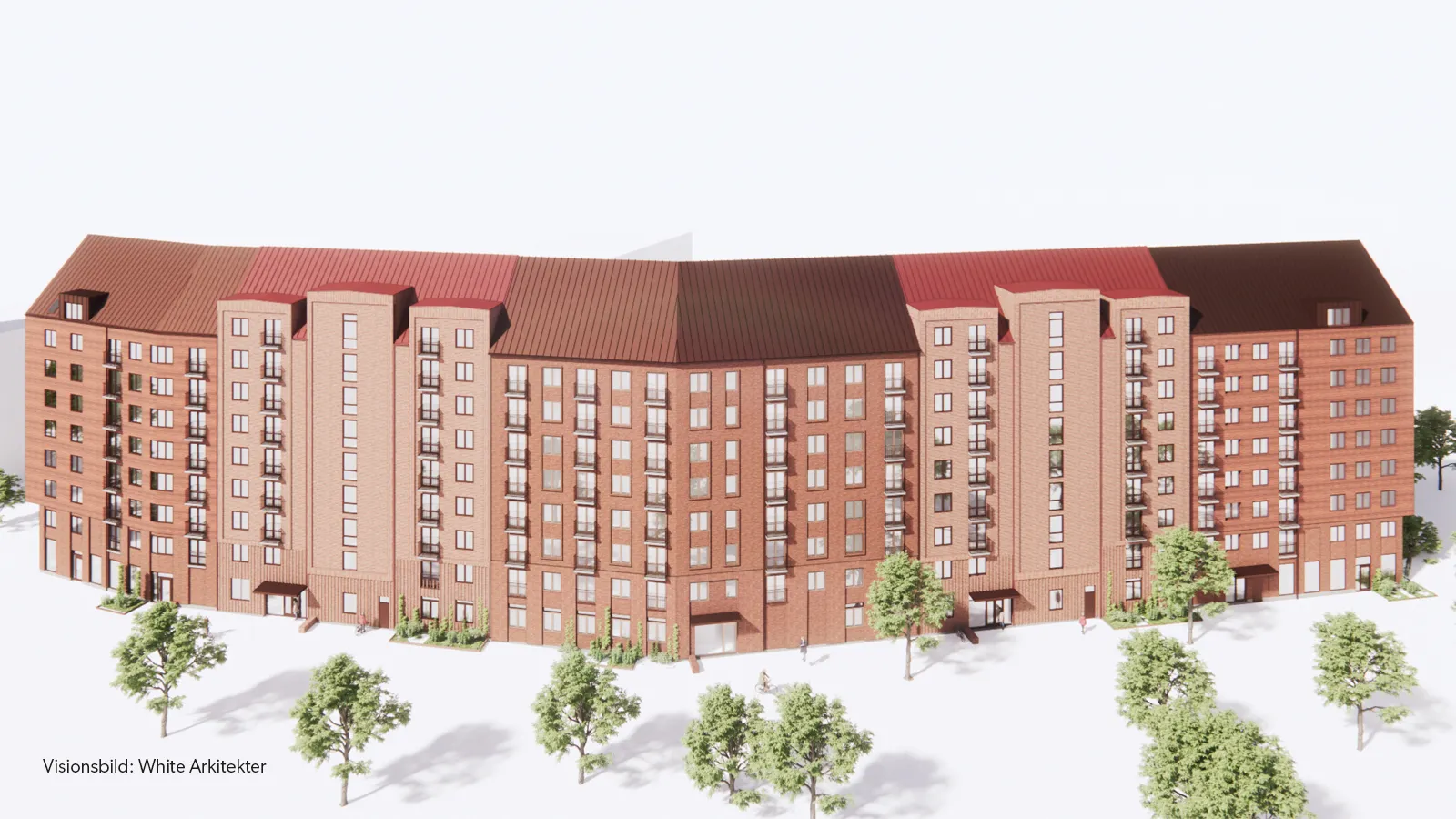 Visionsbild av flerbostadshuset i kvarteret Krikonträdet i Malmö, där Kvarnerup ansvarar för el, tele och solceller