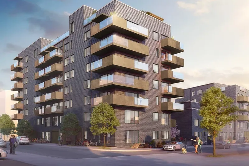 Flerbostadshus med 67 bostadsrätter i Kvarteret Styrbord där Kvarnerup utfört el- och teleinstallationer