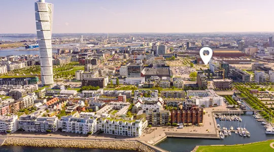 Nybyggt flerbostadshus Västra vakten i Malmö där Kvarnerup utfört elanläggningen